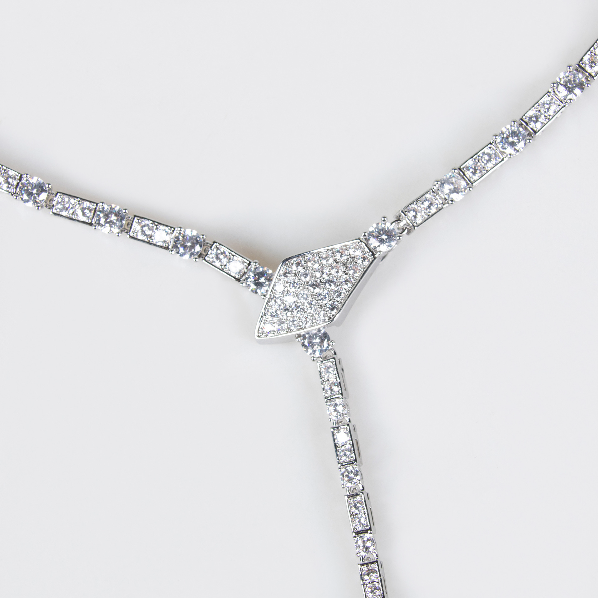 S925 Silver Snake-Shaped Necklace Set with Full Zirconia Pave