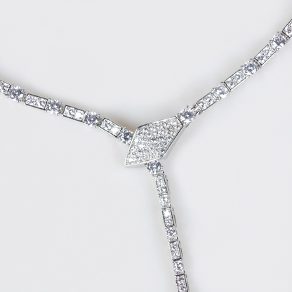 S925 Silver Snake-Shaped Necklace Set with Full Zirconia Pave