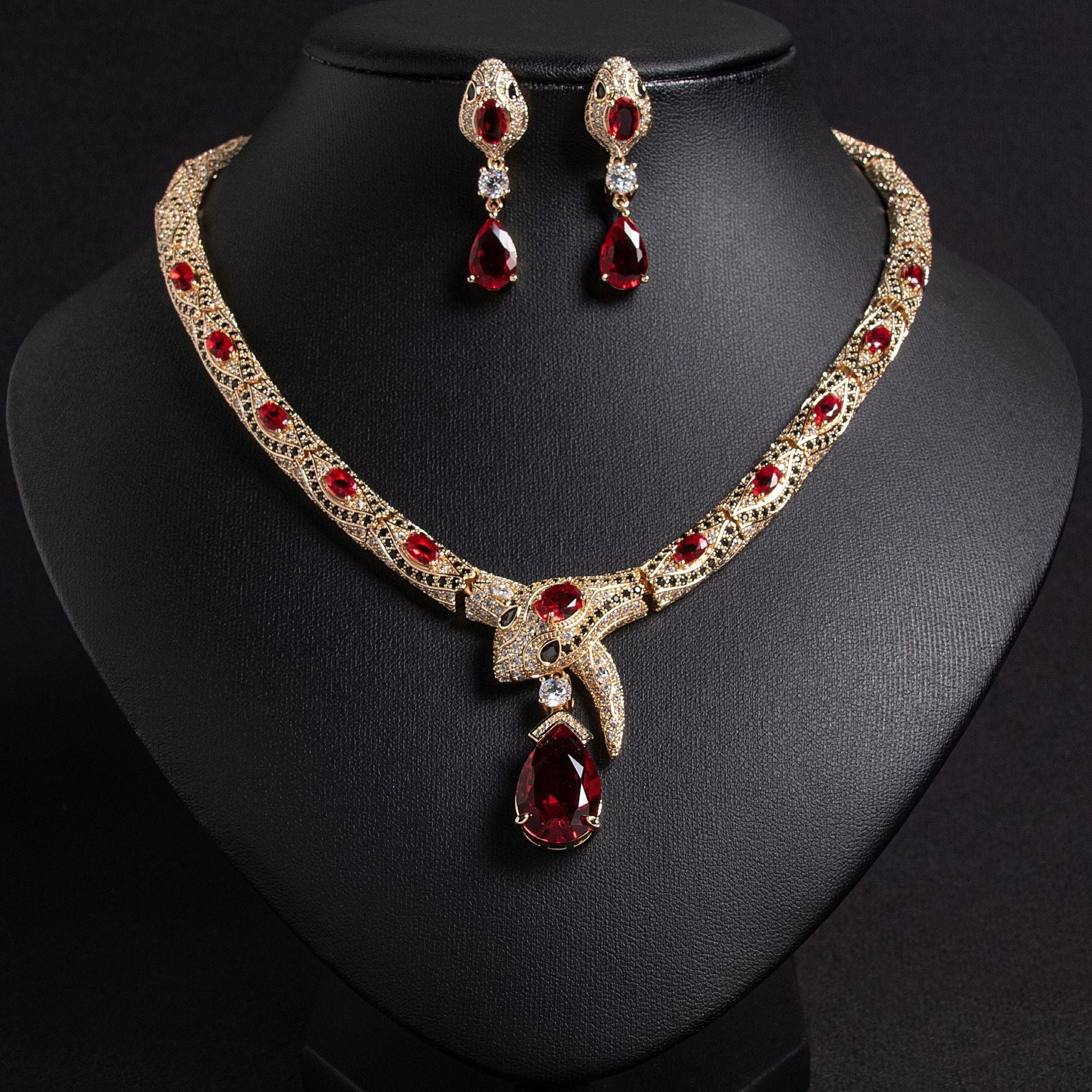 S925 Silver & Zircon Snake Necklace and Earring Set