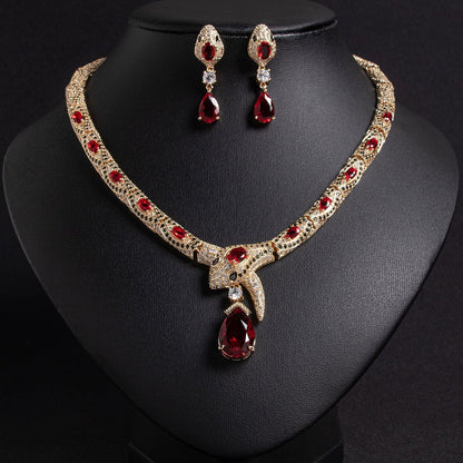 S925 Silver & Zircon Snake Necklace and Earring Set