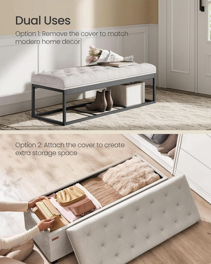 Cream Storage Ottoman Bench 43Inch Living Room Furniture