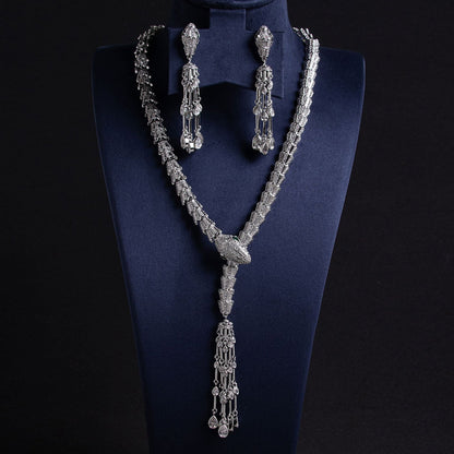 Serpentine Tassel Necklace with Diamonds and Zirconia