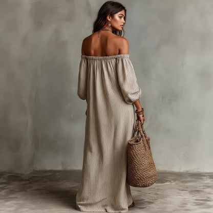 Women's Off-Shoulder Long-Sleeve Maxi Dress