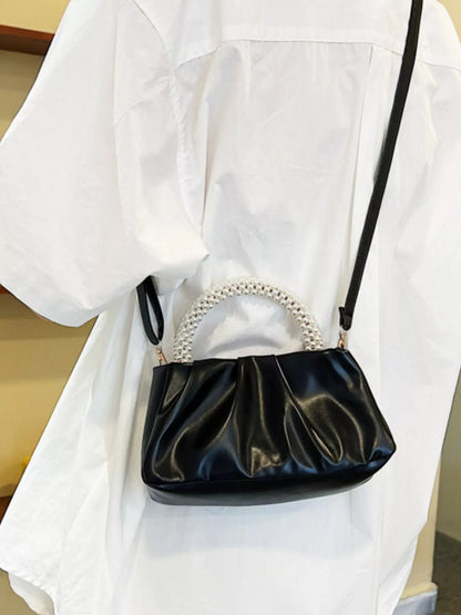 Pearl Handle Ruched Crossbody Bag