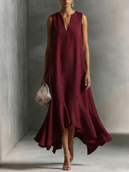 Women's Deep V-Neck Sleeveless Asymmetrical Maxi Dress – Patchwork