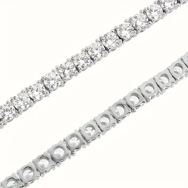 S925 sterling silver plated, fully encrusted with sparkling rhinestones, tennis chain.