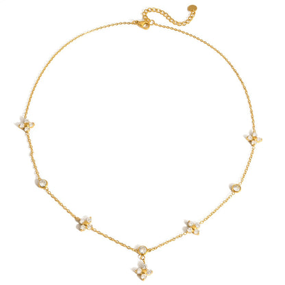 18K gold zircon four-leaf clover necklace