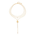18K gold multi-layer chain with starfish and pearl tassel design exquisite and noble necklace