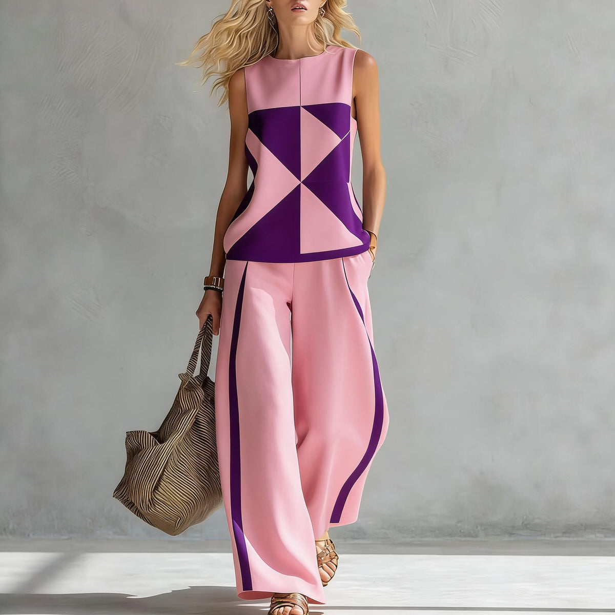 Women's Sleeveless Printed Tank Top & Wide-Leg Pants Two-Piece Set