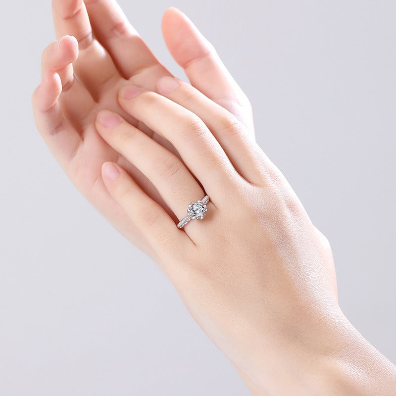 S925 Sterling Silver Anemone Flower Moissanite Diamond Ring
