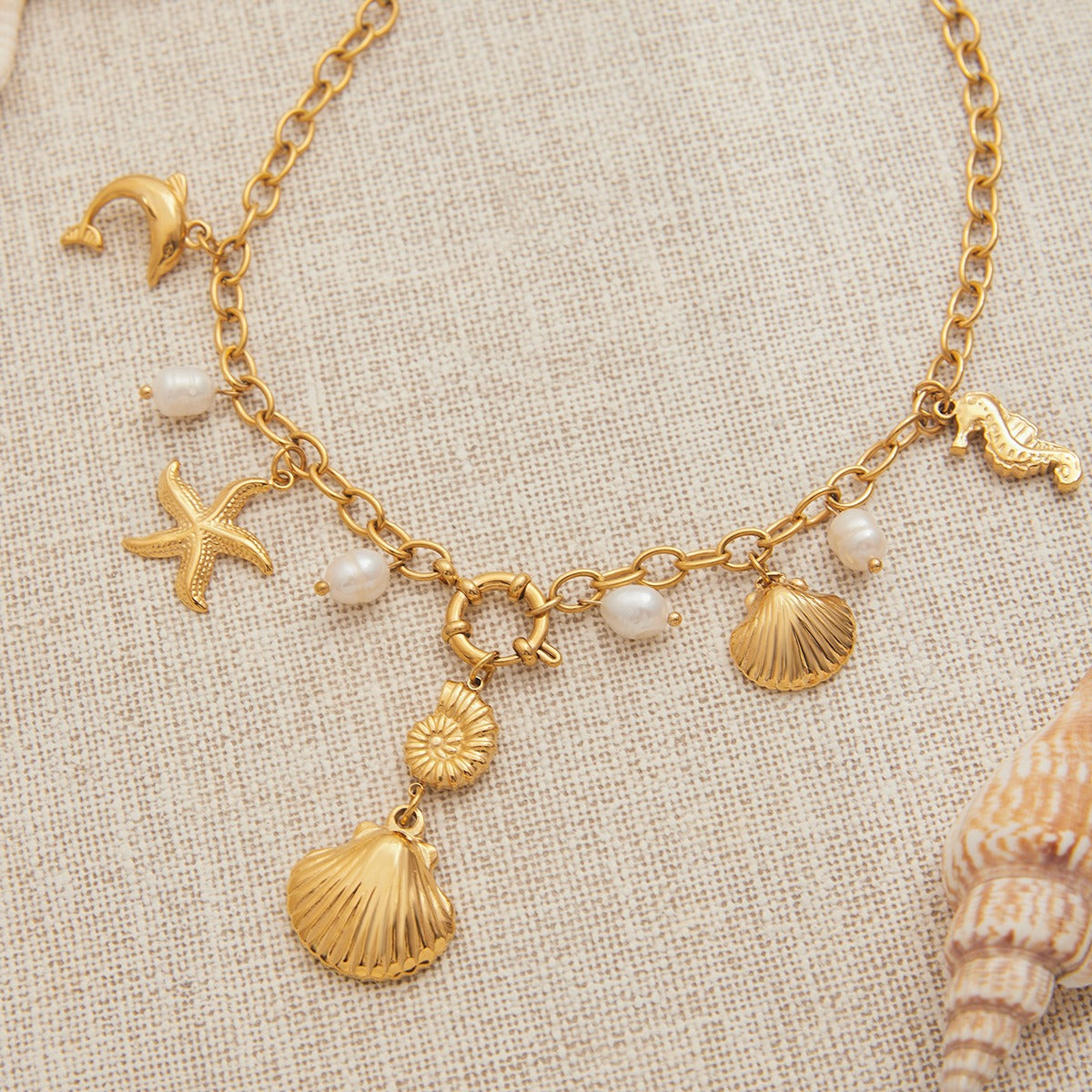 18K gold ocean element with texture design exquisite fashion necklace