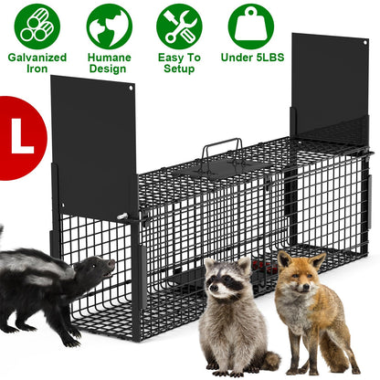 40in 2 Door Live Animal Cage Trap For Animals Under 18LBS Easy To Setup Humane Galvanized Iron Trap Cage For Raccoons Armadillos Foxes Opossums Muskra