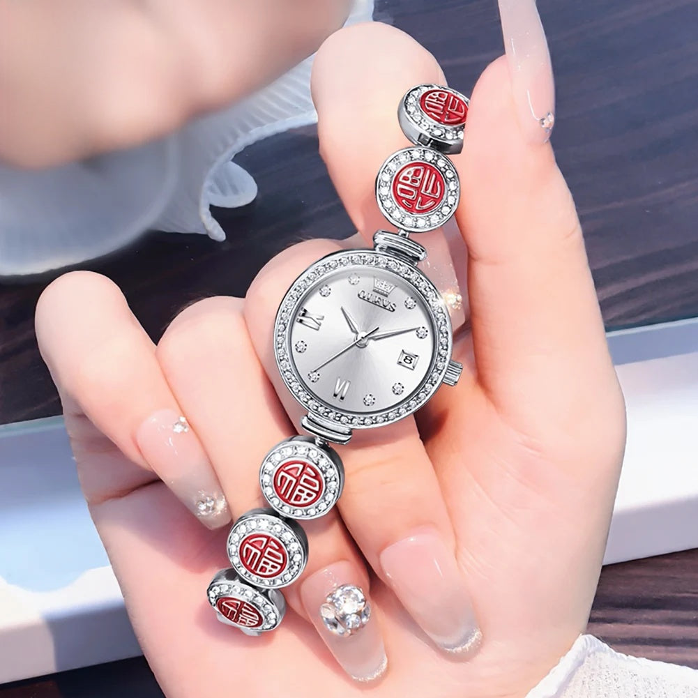 Women's Medallion Bracelet Crystal Quartz Watch