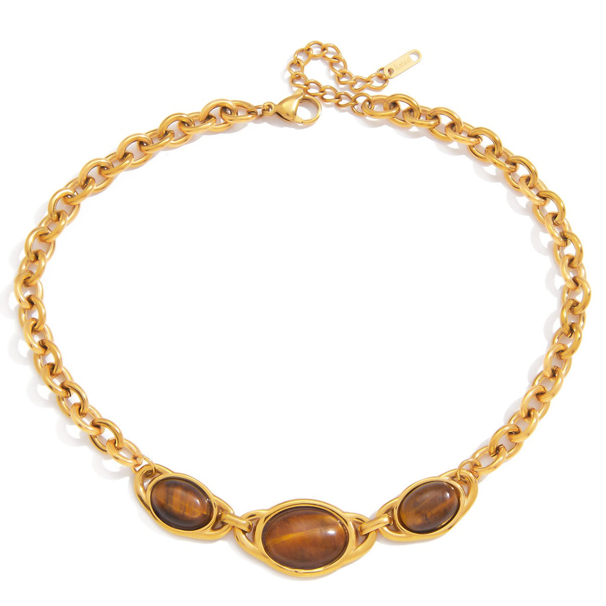 18K gold-plated titanium necklace with tiger's eye.