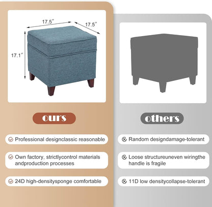 Seventeen Inch Electric Blue Storage Ottoman Hinged Lid
