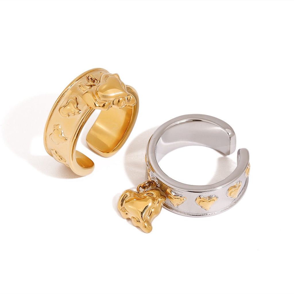 18K gold heart pendant unique design personality ring