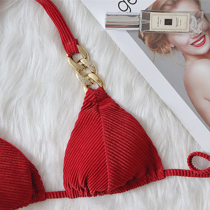 Halter Retro Bikinis Triangle Swimsuit Women Diamond Chain Bathing Suits Conjunto Biquinis Feminino Trajes De BañO Mujer