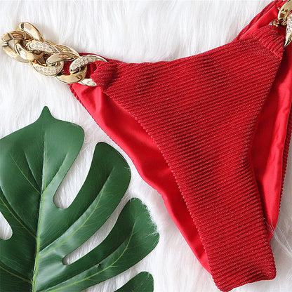 Halter Retro Bikinis Triangle Swimsuit Women Diamond Chain Bathing Suits Conjunto Biquinis Feminino Trajes De BañO Mujer