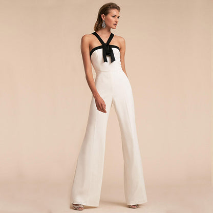 New Women Clothing Contrast Color Suspender Hot White Women Jumpsuit