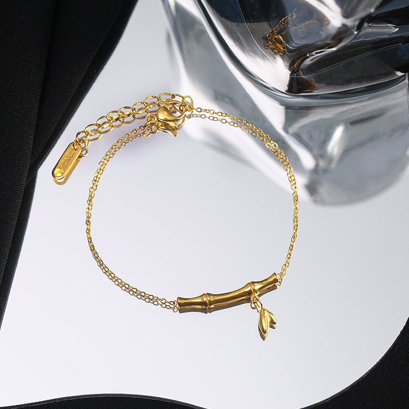 18k gold rising step by step titanium steel bamboo anklet