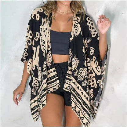 Women’s Printed Cardigan Top with Drop Shoulder Sleeves