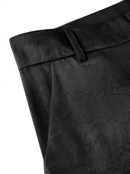 Women's Silky Satin Wide-Leg Trousers – High-Waist Pocket Pants
