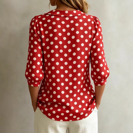 Women's Retro Polka Dot Three-Quarter Sleeve Loose Cardigan Shirt