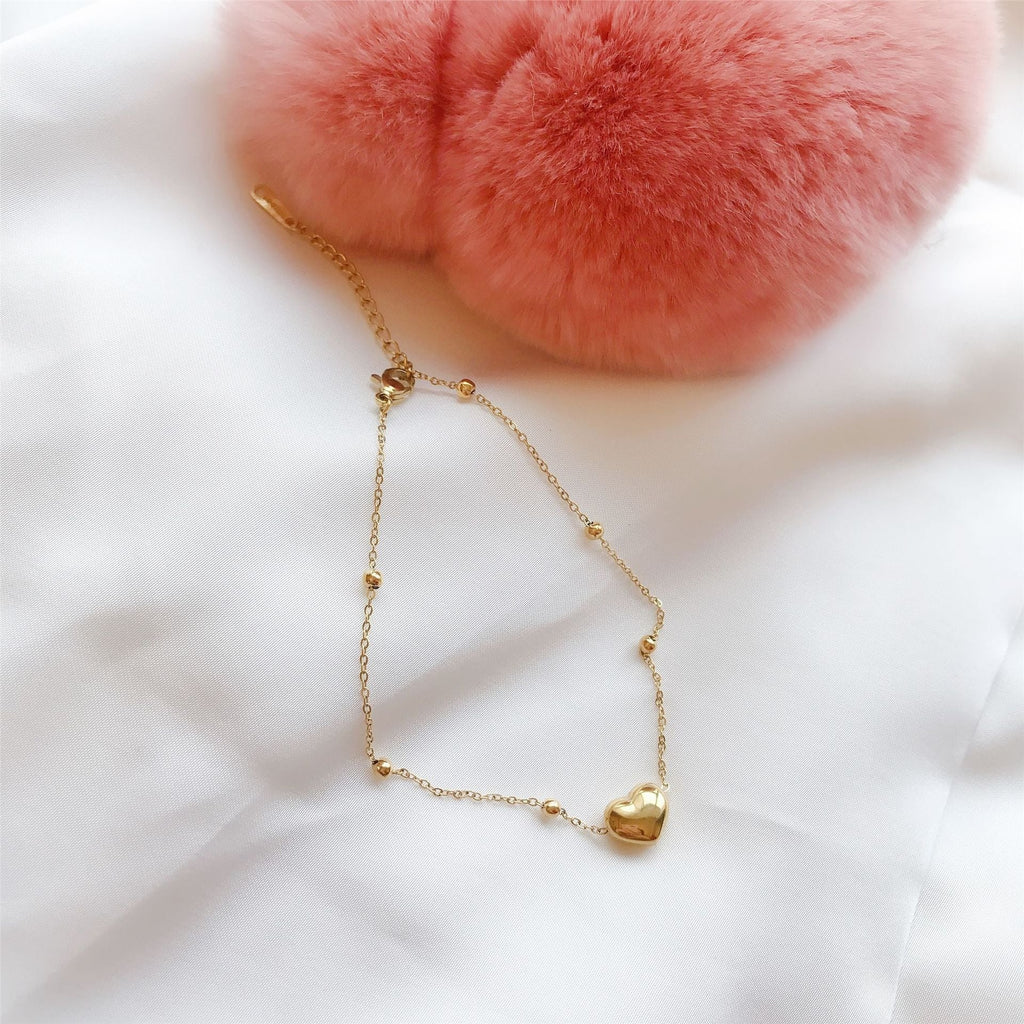 18k gold peach heart titanium steel anklet