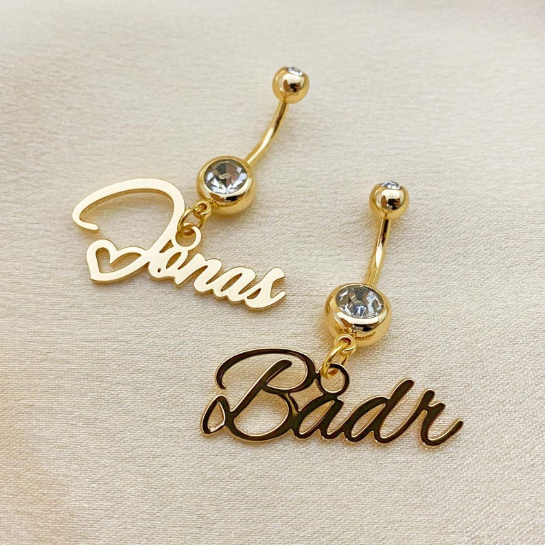 Custom Engraved Script Name Belly Ring