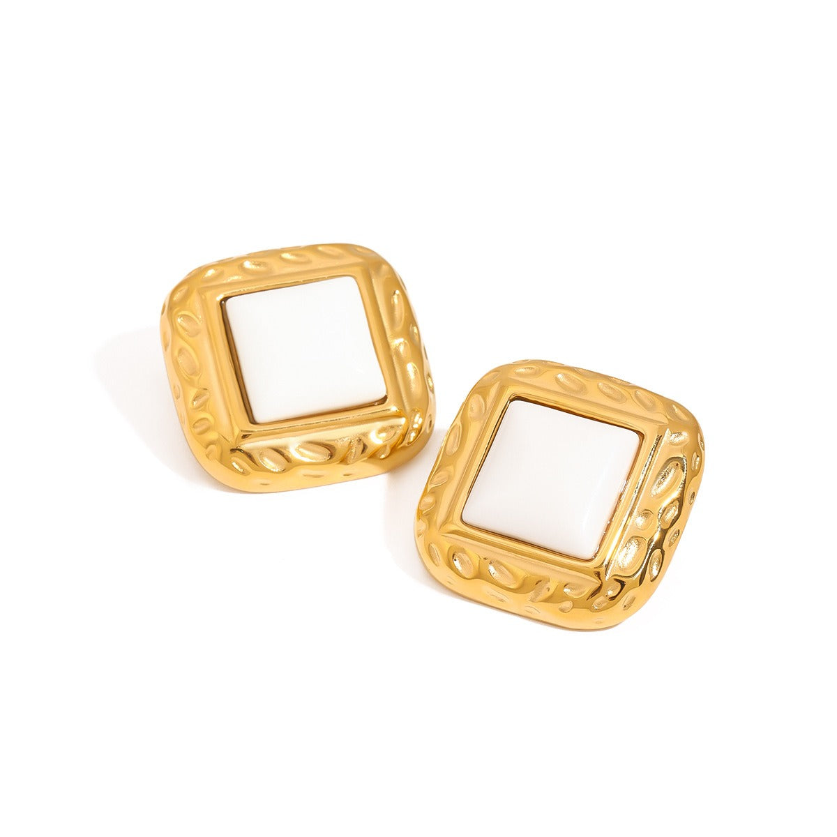 18K gold arc-shaped square inlaid gemstones with exquisite design and noble earrings
