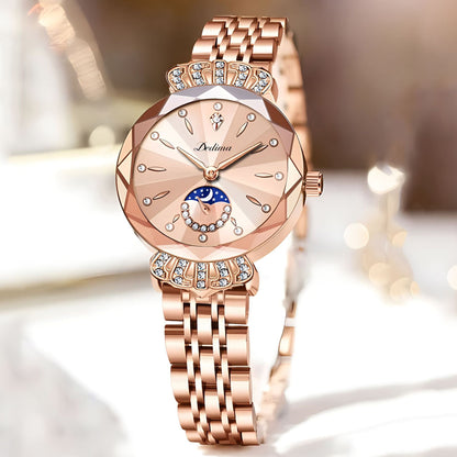Womens Diamond-embellished Water-resistant Steel-band Casual Luxury Watch