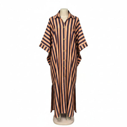 African-Inspired Striped Loose Long Dress | One Size 5 Colors
