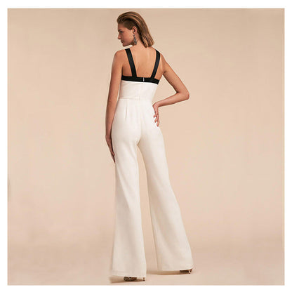 New Women Clothing Contrast Color Suspender Hot White Women Jumpsuit