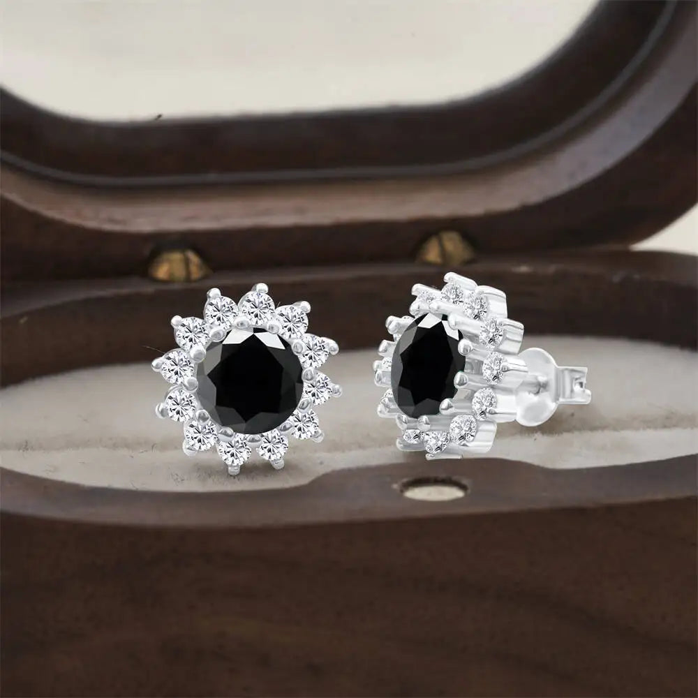 Moissanite Sunburst Halo Stud Earrings in Sterling Silver