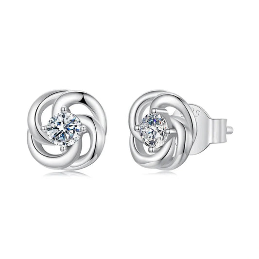 Moissanite Clover Knot Stud Earrings in Sterling Silver