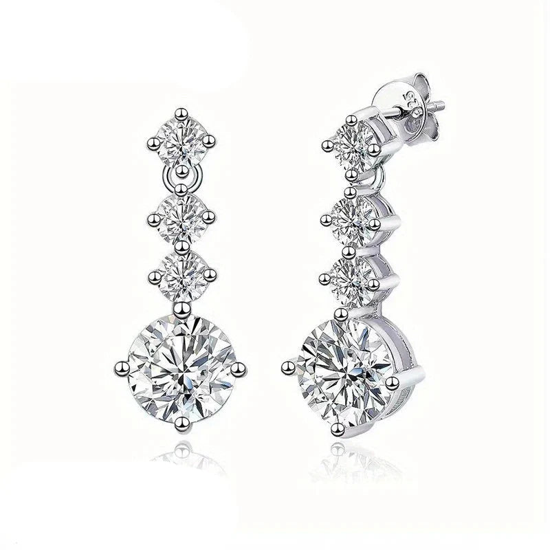 Moissanite Four-Stone Drop Earrings in Sterling Silver