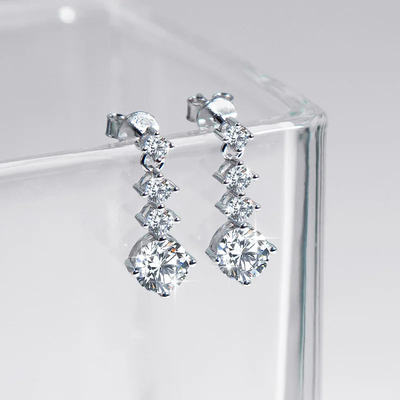 Moissanite Four-Stone Drop Earrings in Sterling Silver