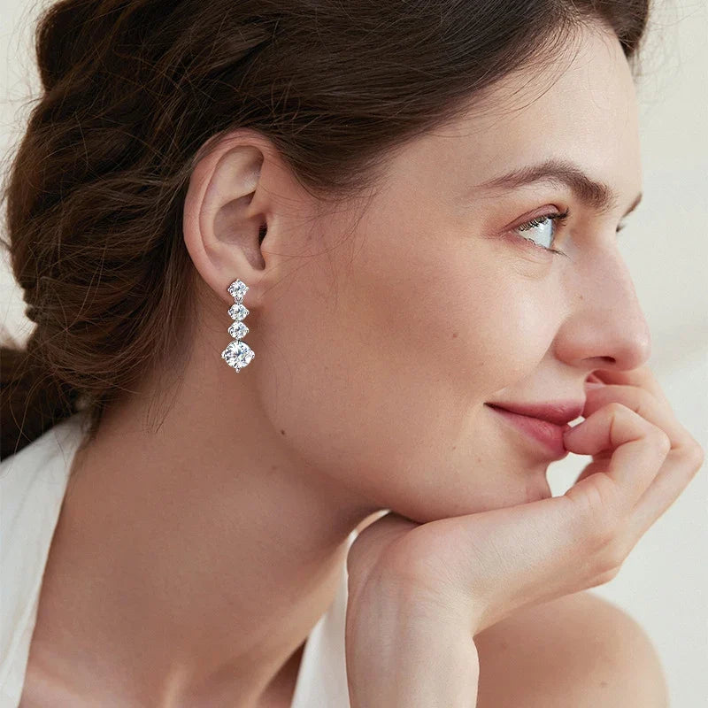 Moissanite Four-Stone Drop Earrings in Sterling Silver