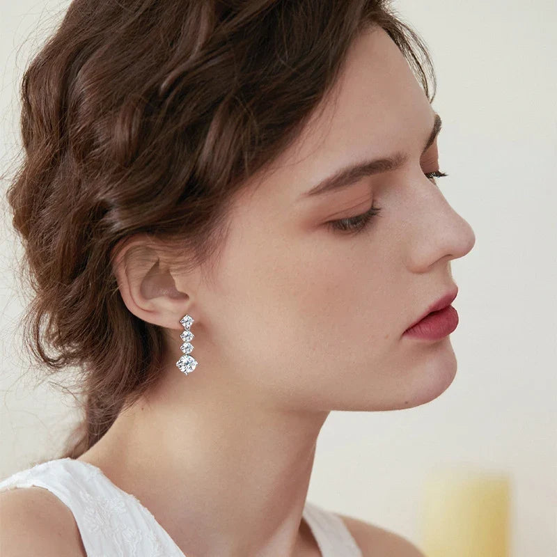 Moissanite Four-Stone Drop Earrings in Sterling Silver