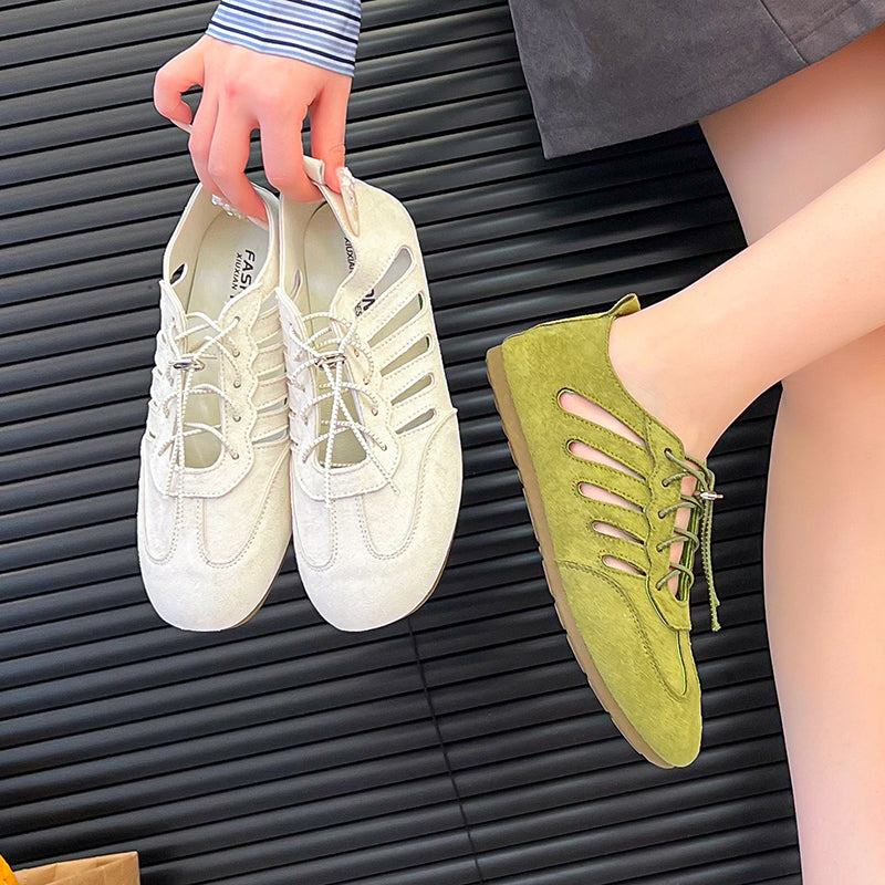 Women's French Hollow Mary Jane Flats – Lace-Up Hidden Platform