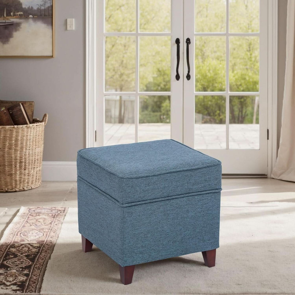 Seventeen Inch Electric Blue Storage Ottoman Hinged Lid