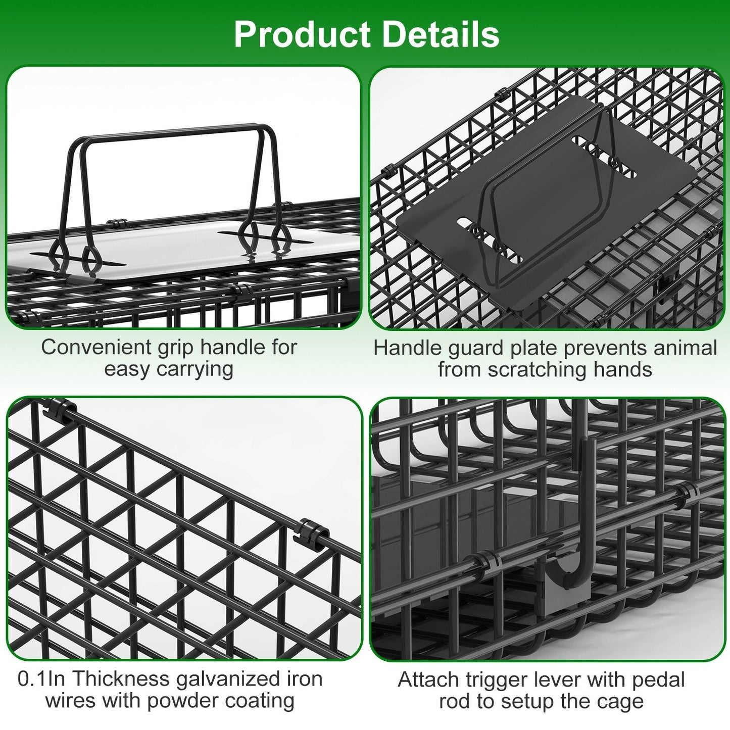 32in 2 Door Live Animal Cage Trap For Animals Under 12LBS Easy To Setup Humane Galvanized Iron Trap Cage For Rabbits Groundhogs Skunk Opossums Nutria