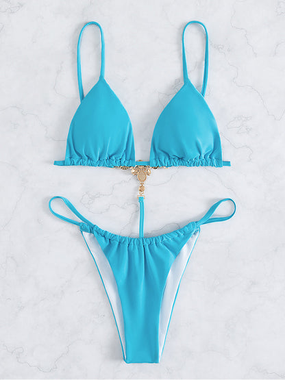 Solid Triangle One Piece Swimsuit Women Thong Bathing Suits Swimwear