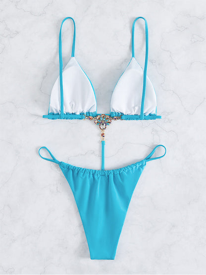 Solid Triangle One Piece Swimsuit Women Thong Bathing Suits Swimwear