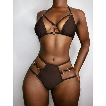 Halter Push Up Bikini Set Solid Swimsuit Women Hollow Out Cutout Out Bathing Suits Swimwear