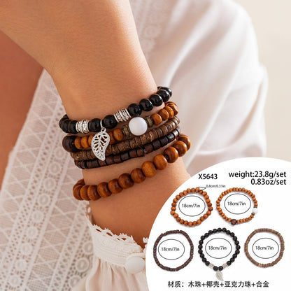 Retro ethnic style bull head turquoise beaded elastic bracelet