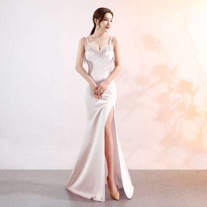 Sling Deep V Plunge Evening Party Dress Long Sexy Slim Fit Slit Nightclub Performance Socialite Evening Dress
