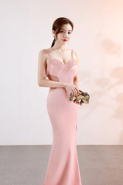 Sling Deep V Plunge Evening Party Dress Long Sexy Slim Fit Slit Nightclub Performance Socialite Evening Dress
