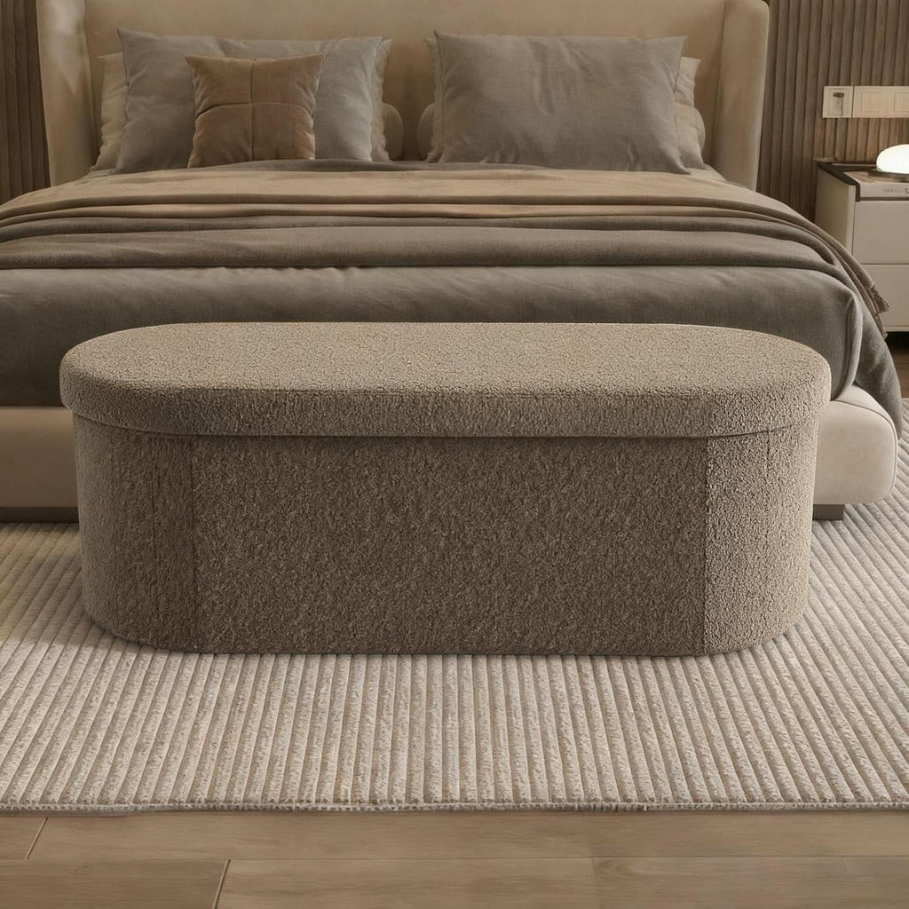 Brown 43 Inch Folding Storage Ottoman Sherpa Fabric