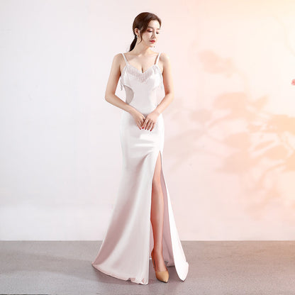 Sling Deep V Plunge Evening Party Dress Long Sexy Slim Fit Slit Nightclub Performance Socialite Evening Dress